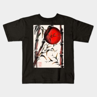 Sumi-e bamboo forest with a red rising sun Kids T-Shirt